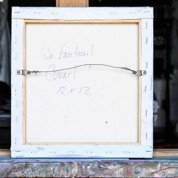 Oil painting, "Fauteuil corail". (Coral armchair)  12"x12" - Picture 6 of 6